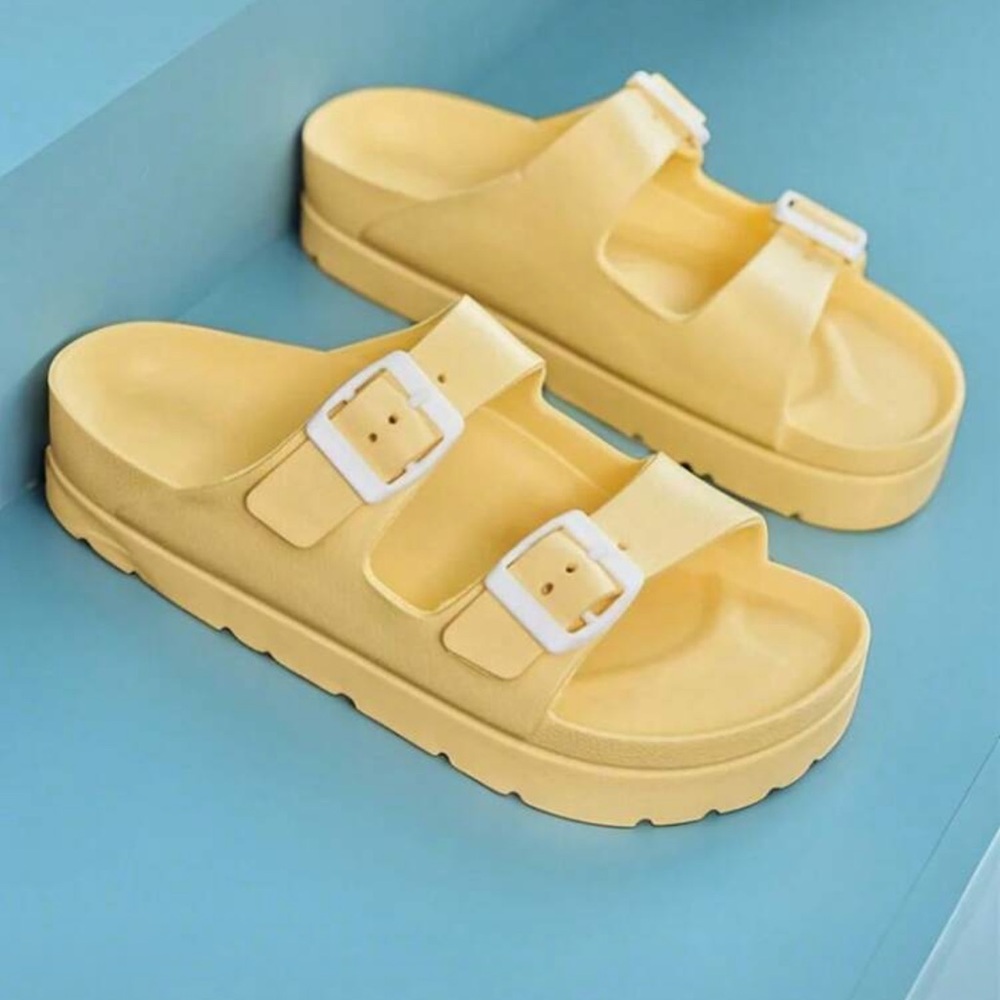 SHEIN Yellow Buckle Slide Sandals